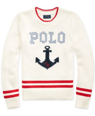 Polo Ralph Lauren - Big Girls Intarsia-Anchor Cotton Sweater