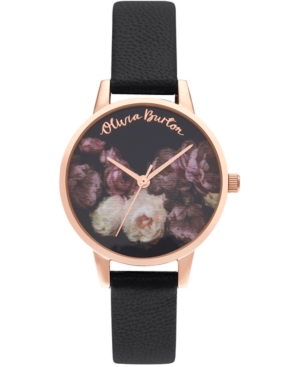 image of Olivia Burton Women-s Fine Art Black Leather Strap Watch 30mm