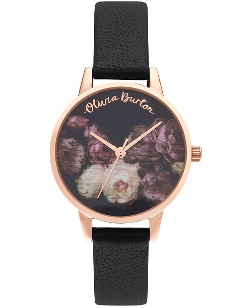Olivia Burton Women S Fine Art Black Leather Strap Watch 30mm Reviews Watches Jewelry Watches Macy S