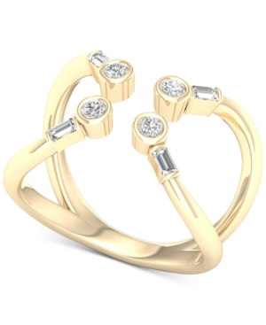 image of Diamond Round & Baguette Openwork Cuff Ring (1/3 ct. t.w.) in 10k Gold