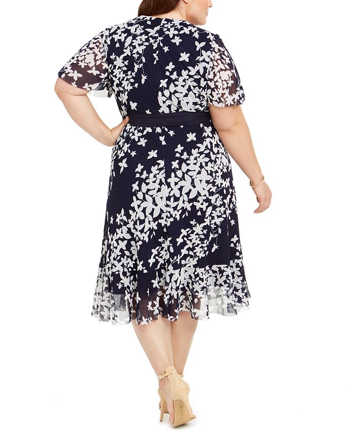 Jessica Howard Plus Size Belted Printed Midi Dress - Macy's