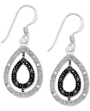 image of Genuine Swarovski Marcasite & Crystal Orbital Teardrop Earrings in Fine Silver-Plate