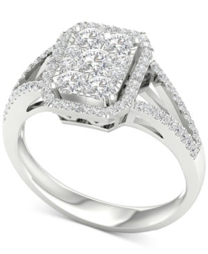 image of Diamond Halo Custer Split Shank Statement Ring (1 ct. t.w.) in 10k White Gold
