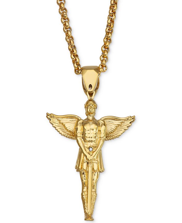 Macy's Men's Diamond Accent St. Michael 24" Pendant Necklace in Yellow