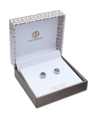 Multi Colored Cubic Zirconia Cushion Shape Stud Earring in Sterling Silver