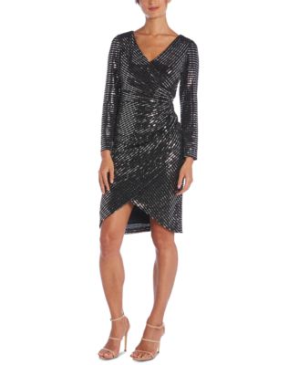 calvin klein sequin faux wrap dress