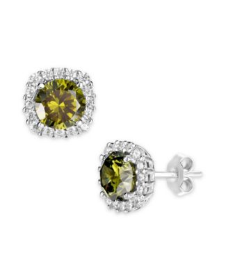Multi Colored Cubic Zirconia Cushion Shape Stud Earring in Sterling Silver