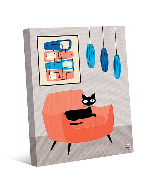 Creative Gallery Retro Cat Peach Chair With Blue 24 X 20 Canvas