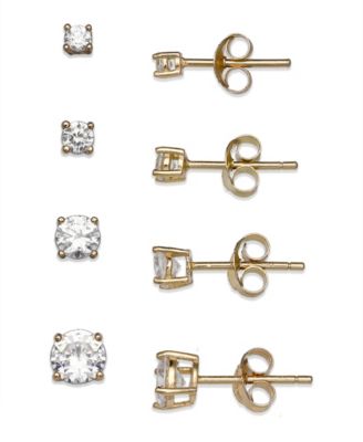 Giani Bernini Cubic Zirconia 4-Pc. Set Graduated Stud Earrings in 18k Yellow or Rose Gold  over Sterling Silver