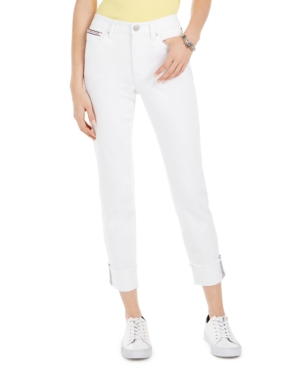 image of Tommy Hilfiger Striped-Cuff Cropped Jeans