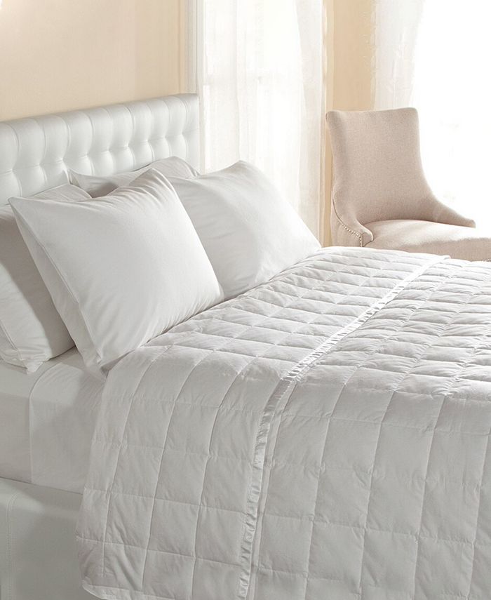 DOWNLITE Lightweight 230TC Luxury Satin Trim White Queen Down Blanket