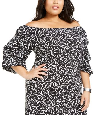 MSK Plus Size Printed Off-The-Shoulder Dress