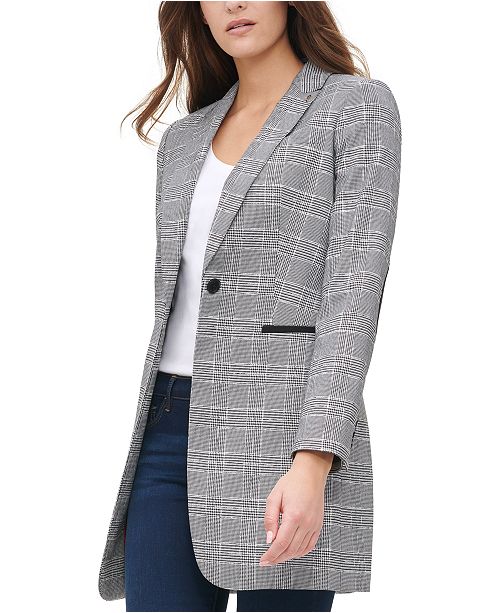 Tommy Hilfiger Plaid One Button Elbow Patch Blazer Reviews