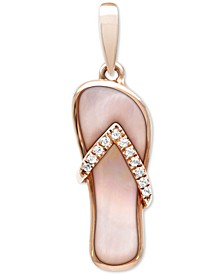 Mother-of-Pearl & White Sapphire (1/10 ct. t.w.) Sandal 21" Pendant Necklace in Rose Gold-Plated Sterling Silver