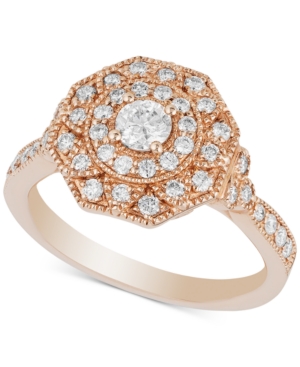 image of Diamond Floral Design Statement Ring (3/4 ct. t.w.) in 14k Rose Gold