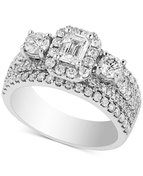 Macy S Diamond Triple Design Bridal Ring 2 Ct T W In 14k White