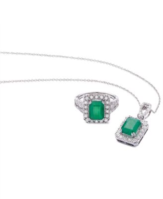 EFFY&reg; Emerald (2-1/5 ct. t.w.) & Diamond (1/4 ct. t.w.) 18" Pendant Necklace in 14k White Gold (Also Available in 14k Yellow Gold)