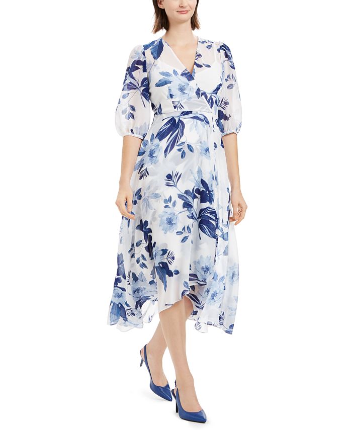 Calvin Klein Printed Chiffon Surplice Dress & Reviews - Dresses - Women ...