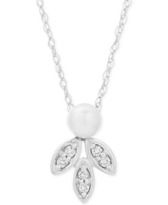 Elsie May - Freshwater Pearl (8-9mm) & Diamond (1/20 ct. t.w.) 16" Pendant Necklace in Sterling Silver