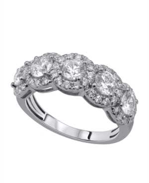 image of Five Stone Round Diamond ( 2 ct.t.w) Halo Ring in 14K White Gold