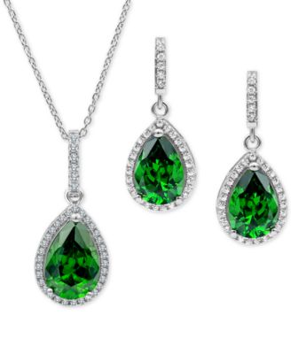 Macy's - 2-Pc. Set Lab-Created Sapphire & Cubic Zirconia Pendant Necklace & Drop Earrings Set in Sterling Silver (Also in Lab-Created Emerald, Ruby & Opal)
