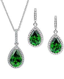 2-Pc. Set Lab-Created Emerald & Cubic Zirconia Pendant Necklace & Drop Earrings Set in Sterling Silver
