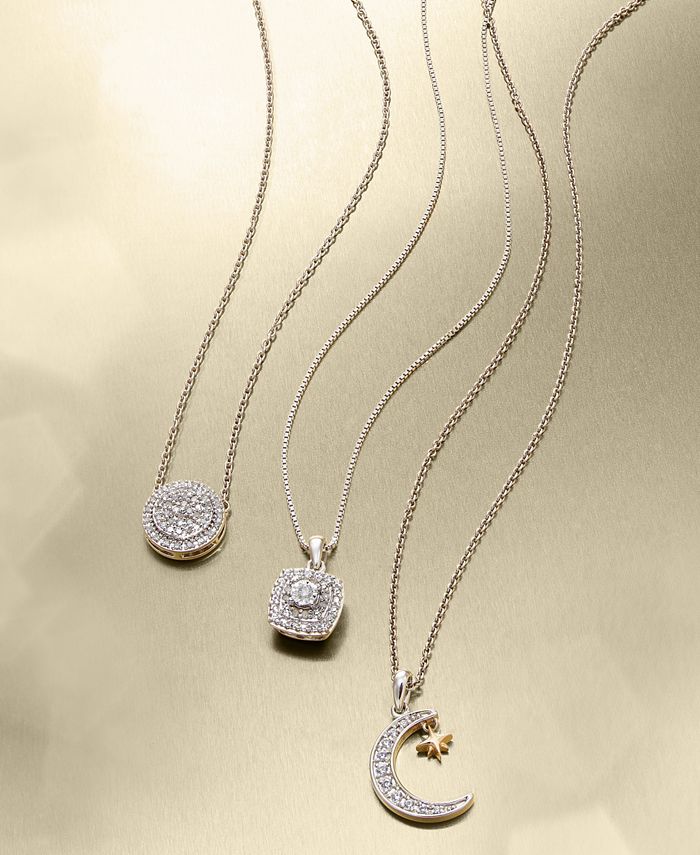 Diamond Crescent Moon & Star 20 Pendant Necklace (1/10 ct. t.w.) in  Sterling Silver & 14k Gold-Plate
