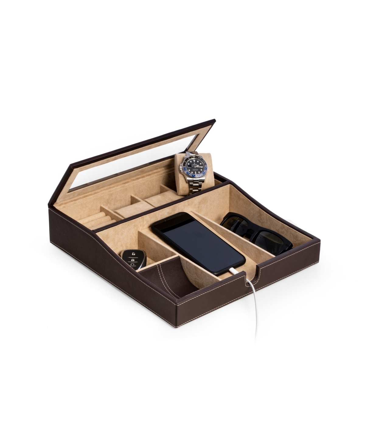 Bey-berk Valet Tray With Multi-compartment Storage