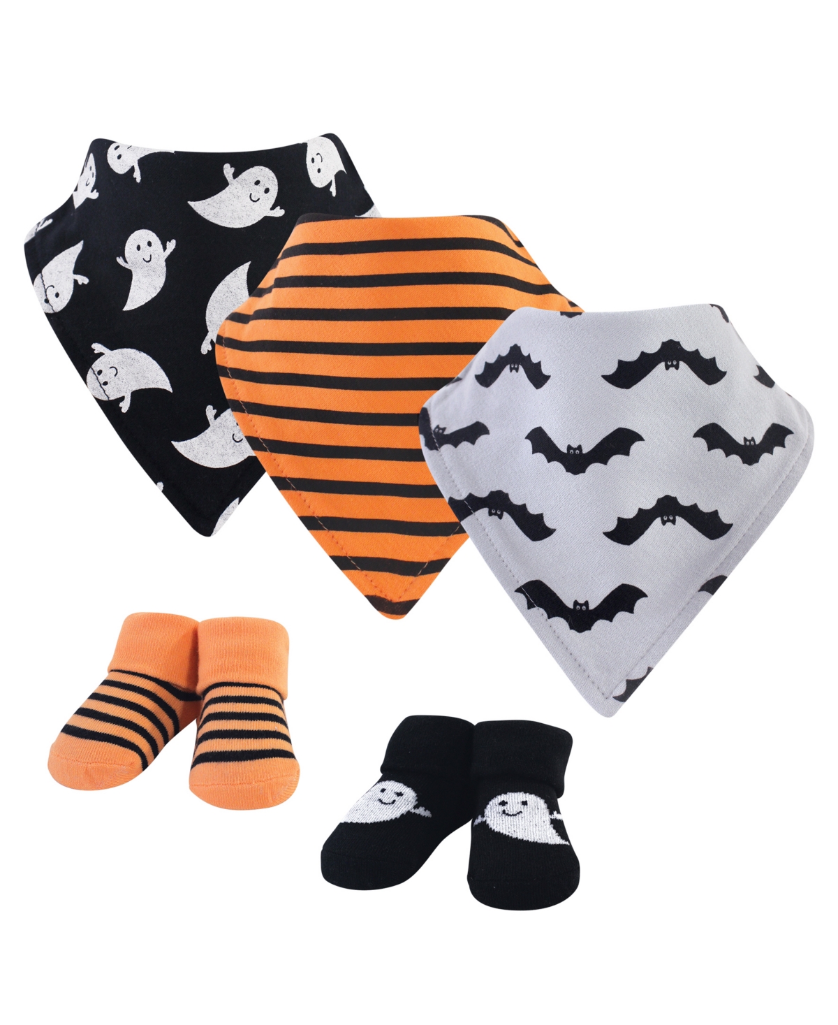 Hudson Baby Infant Cotton Bib and Sock Set 5pk, Candy Corn, One