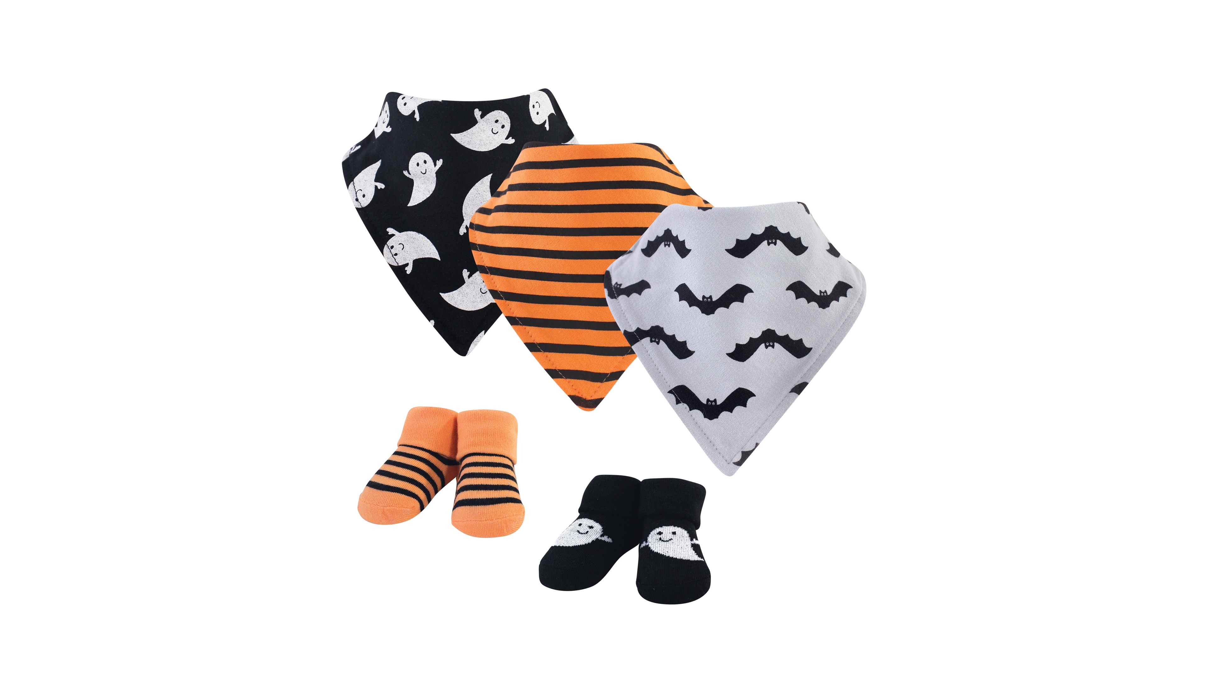 Hudson Baby Infant Cotton Bib and Sock Set 5pk, Candy Corn, One