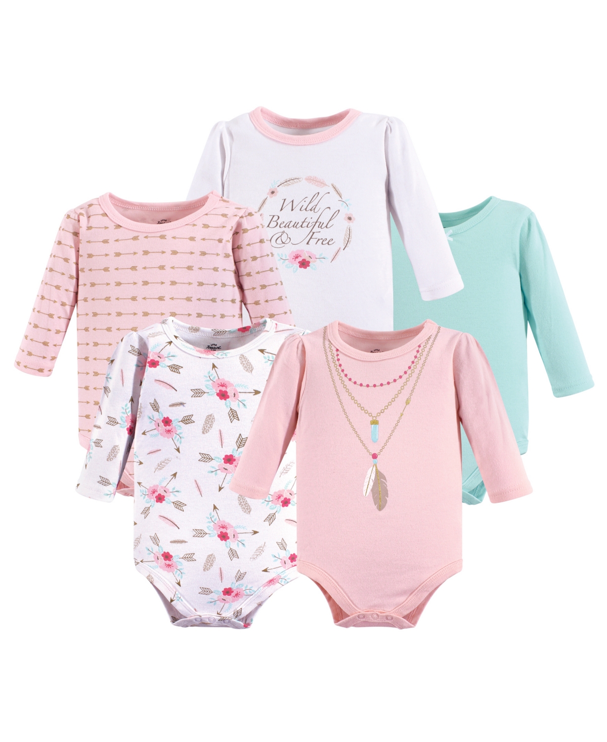 Little Treasure Baby Girls Treasure 5Pk Long Sleeve Bodysuits - Boho