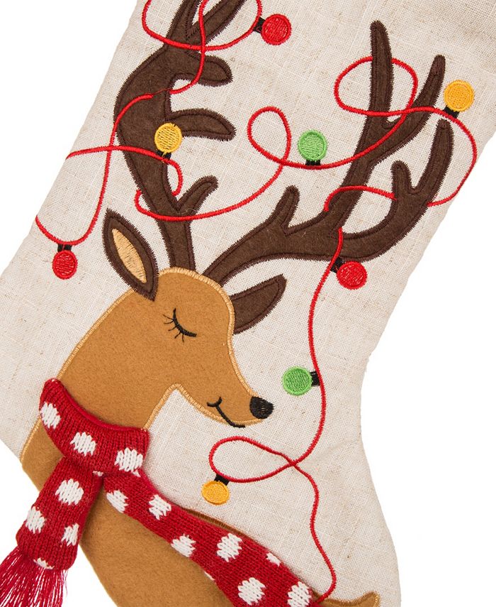 Glitzhome LED Embroidered Linen Christmas Stocking - Reindeer & Reviews ...