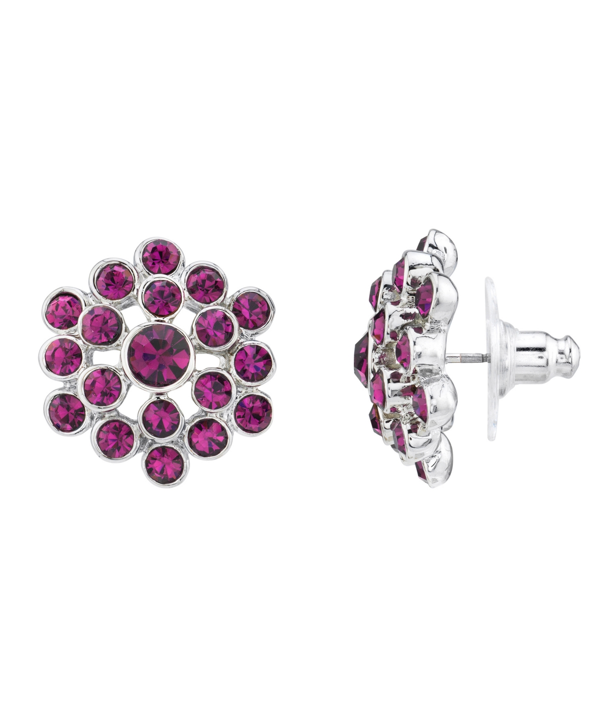 2028 Silver-tone Button Earrings In Purple