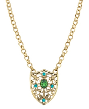 image of 2028 Gold-Tone Crystal Shield Pendant Necklace