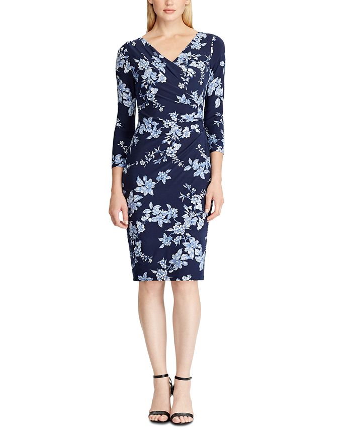 Lauren Ralph Women's Floral-Print Jersey Dress Black Size 16