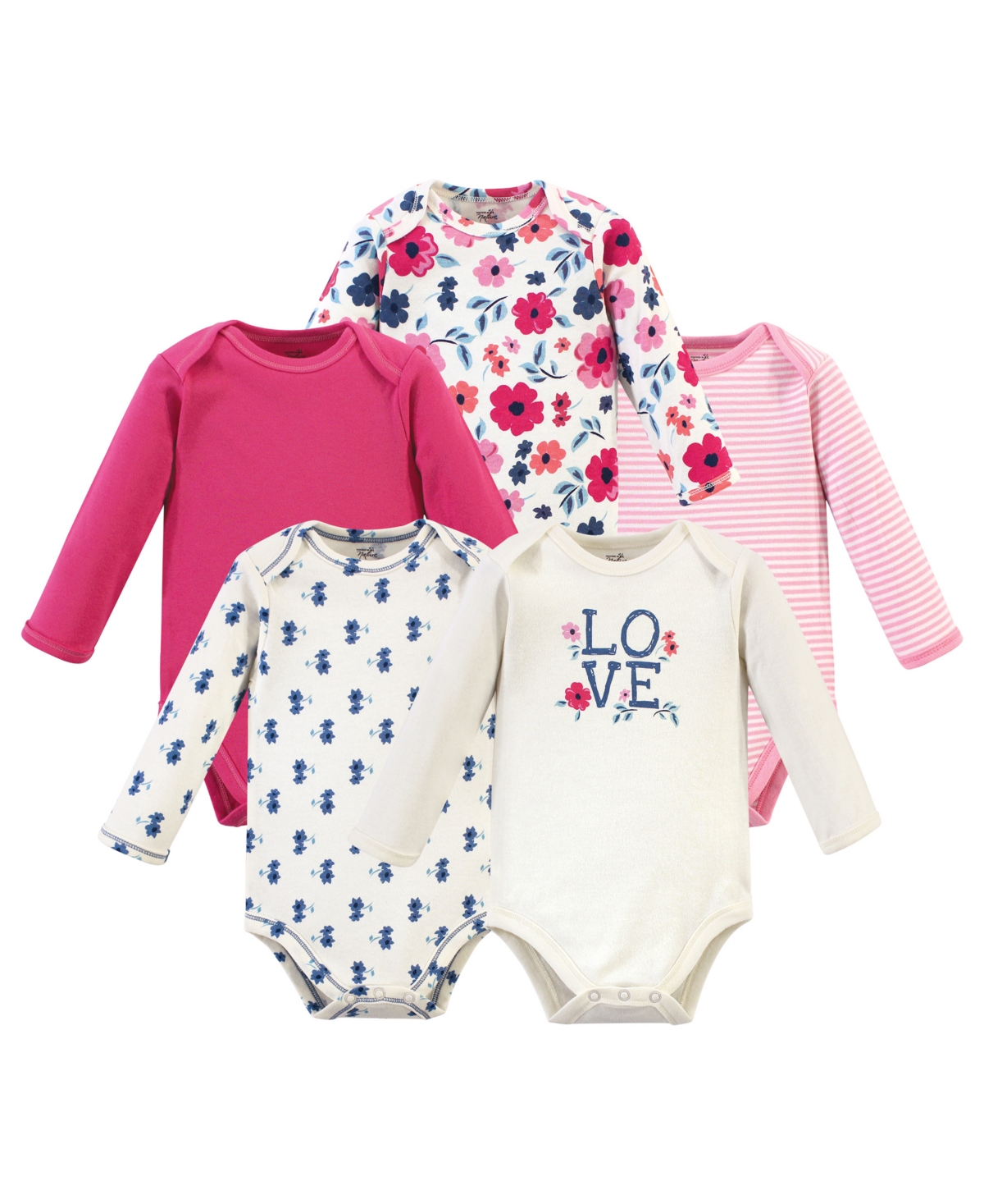 Touched by Nature Baby Girls Baby Organic Cotton Long-Sleeve Bodysuits 5pk,- Garden floral