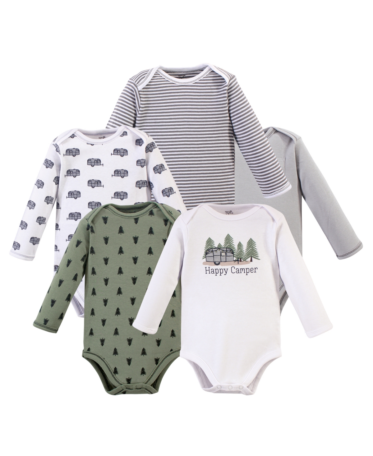 Touched by Nature Baby Boys Baby Organic Cotton Long-Sleeve Bodysuits 5pk,- Happy camper