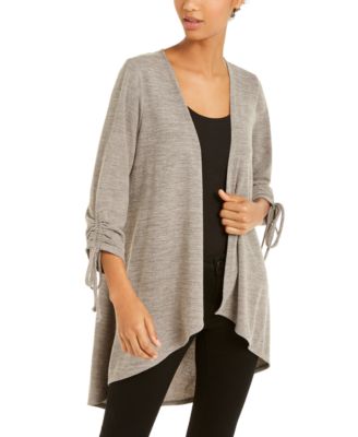 Open-Front Drawstring-Cuff Cardigan