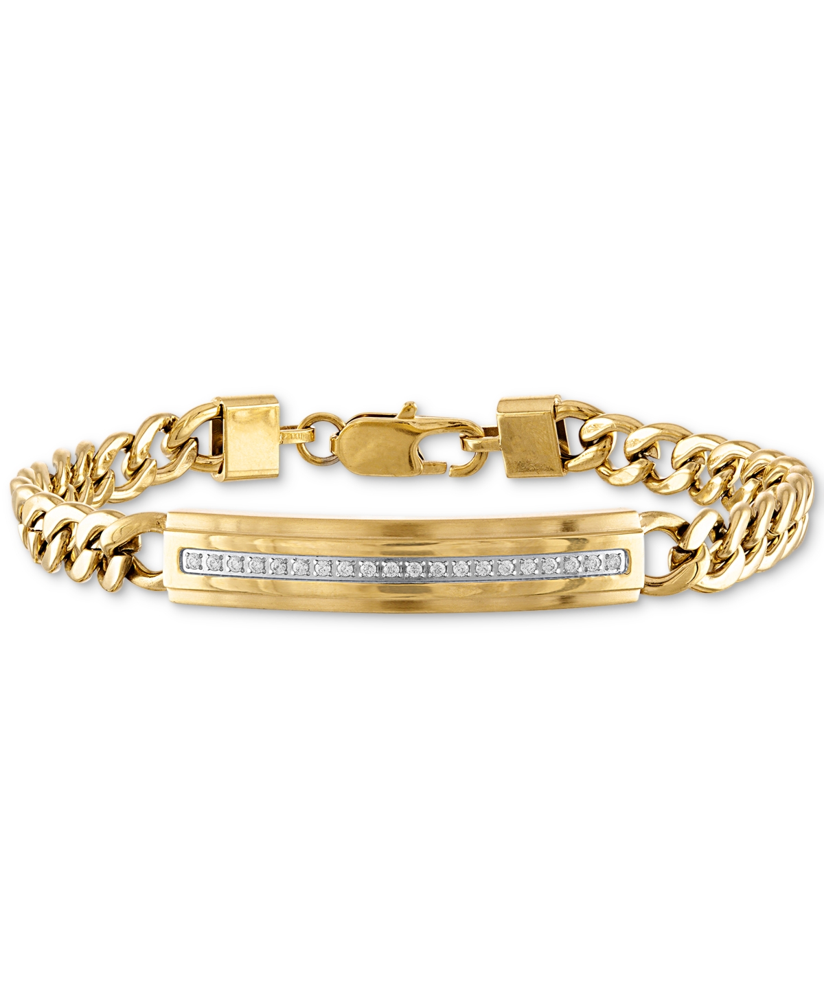 Diamond Id Plate Bracelet (1/5 ct. t.w.) in Gold-Tone Stainless Steel, Created for Macy's - Gold Tone