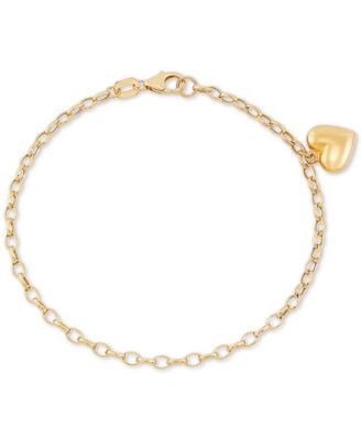 Heart Charm Link Chain Bracelet in 10k Gold