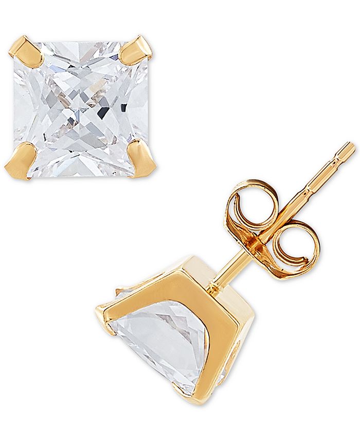 Macy's - 2-Pc. Set Cubic Zirconia Princess and Polished Round Stud Earrings in 10k Gold