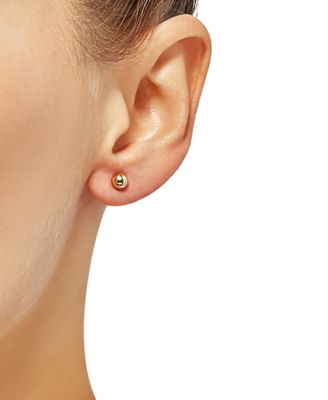 3-Pc. Set Cutured Freshwater Pearl (3-3/4mm), Cubic Zirconia & Polished Round Stud Earrings in 10k Gold