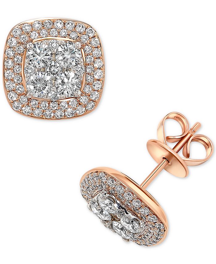 Macy's Diamond Halo Stud Earrings (11/2 ct. t.w.) in 14k Rose Gold