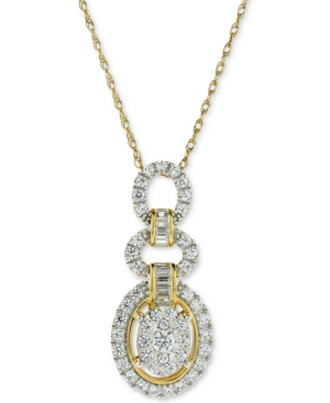 image of Diamond Oval Adjustable Pendant Necklace (3/4 ct. t.w.) in 14k Gold & White Gold