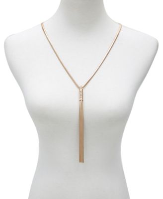 Gold-Tone Logo & Tassel Snake-Chain Lariat Necklace, 28" + 2" extender
