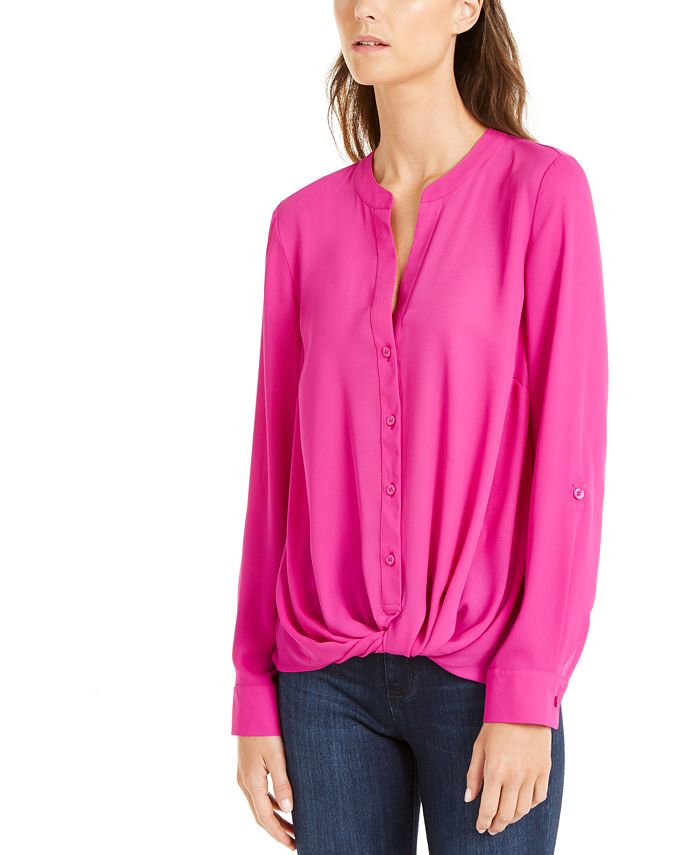 I.N.C International Concepts Women's Twist-Front Button-Up Top Size Petite