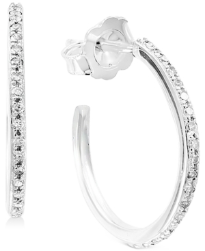 image of Effy Diamond Small Hoop Earrings (1/6 ct. t.w.) in 14k White Gold, 0.66
