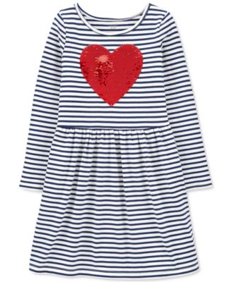 Carter's - Big Girls Flip-Sequin-Heart Striped Dress