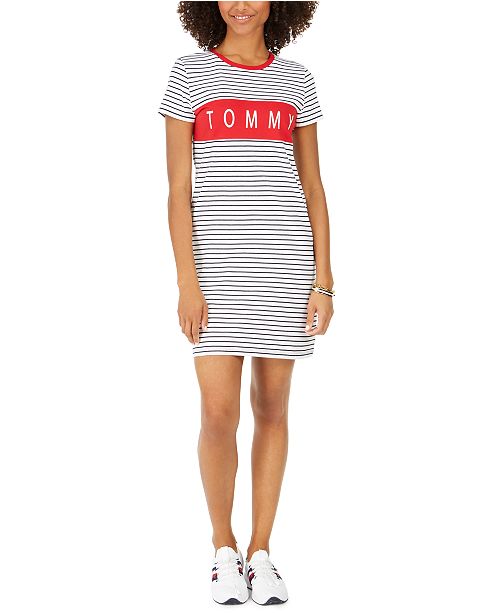 Tommy Hilfiger Striped Logo Print T Shirt Dress Reviews Dresses Women Macy S