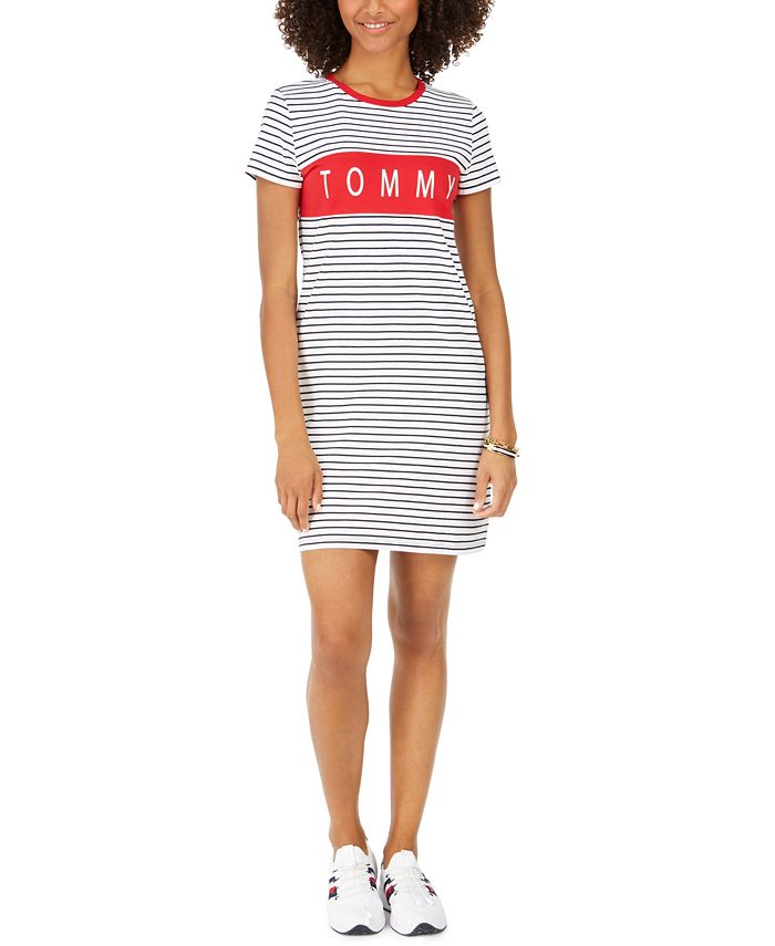 Belyse Utallige Indgang Tommy Hilfiger Striped Logo-Print T-Shirt Dress - Macy's